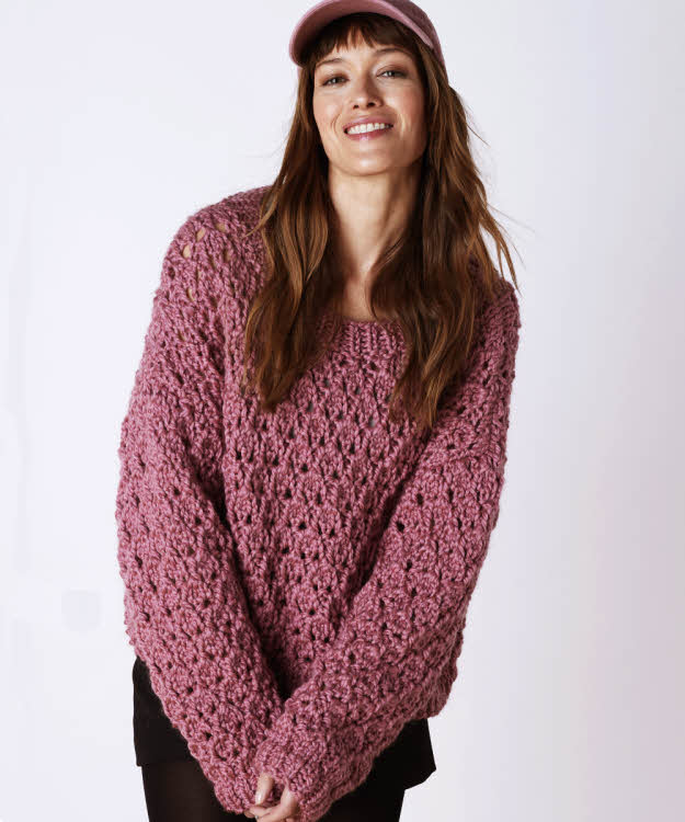 Tricot expliqué : maxi-pull en points fantaisie.