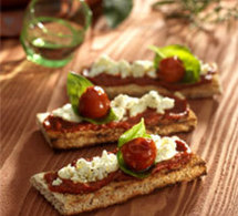 recette snacking : bruschetta à la verdurine et au caillé de brebis 